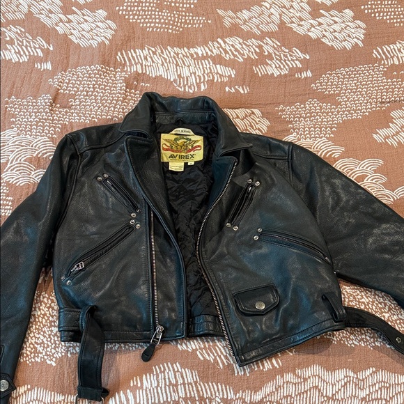 Vintage Avirex Black Leather Jacket with motor city speedway Emblem - Picture 1 of 5